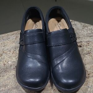 Clarks Angie Pearl Black Leather Slip On Shoes Size US 8.5